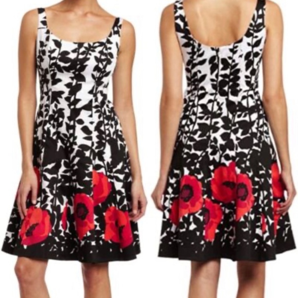 Nine West Black and Red Floral Midi Dress